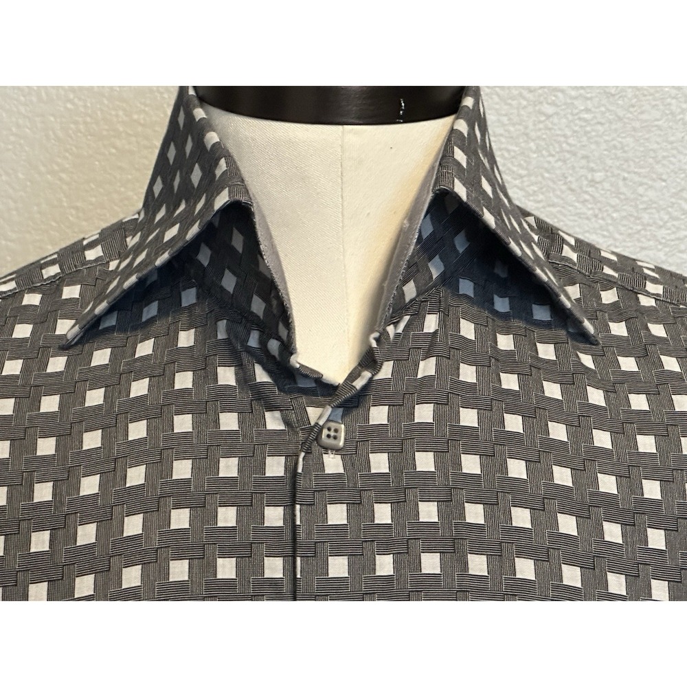 HAWES & CURTIS London Shirt Men M Slim Fit Black White Geometric Dress Button Up